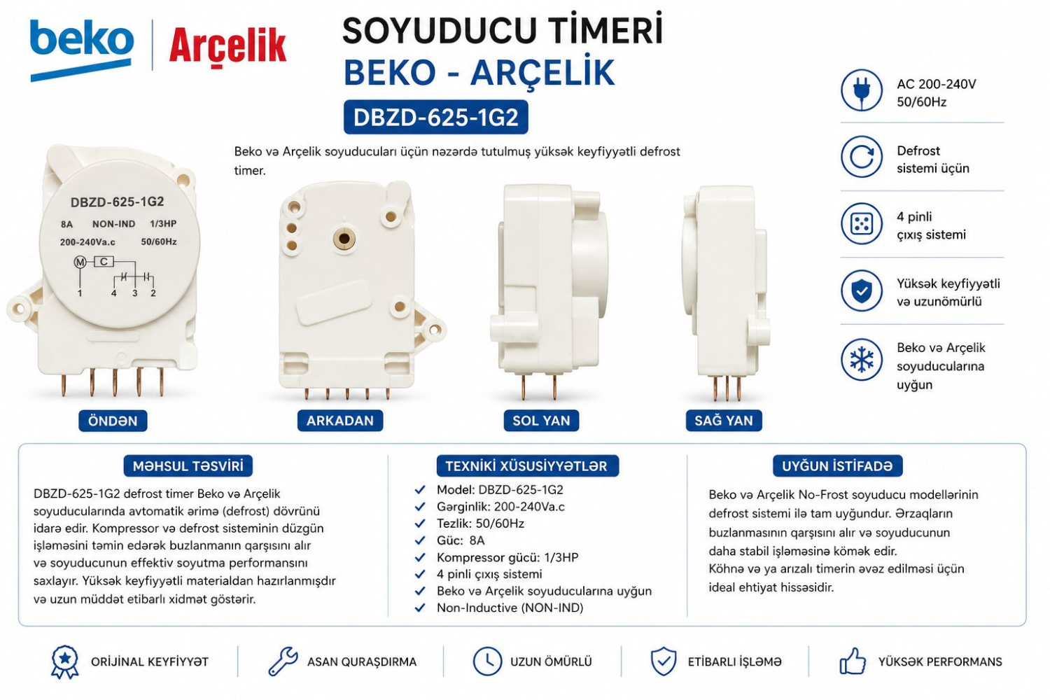 Beko – Arçelik Soyuducu Timeri DBZD-625-1G2